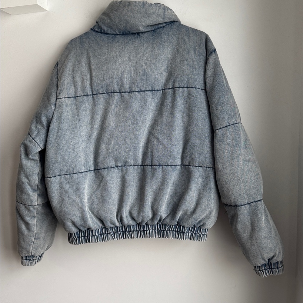 Light Blue Oversized Denim Puffer Jacket - Picture 8 of 10